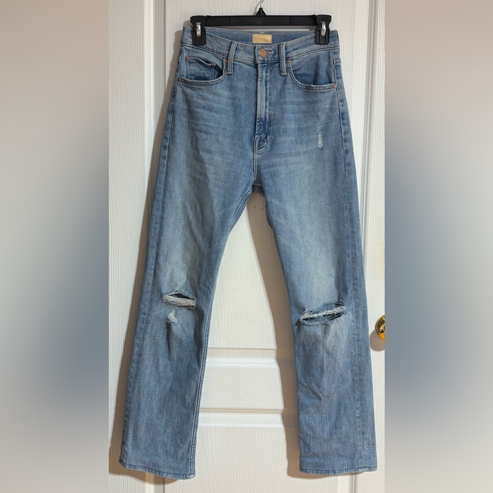 Mother Rider Skimp Dreamer Distressed High Waisted Straight Denim Jeans Size 25
